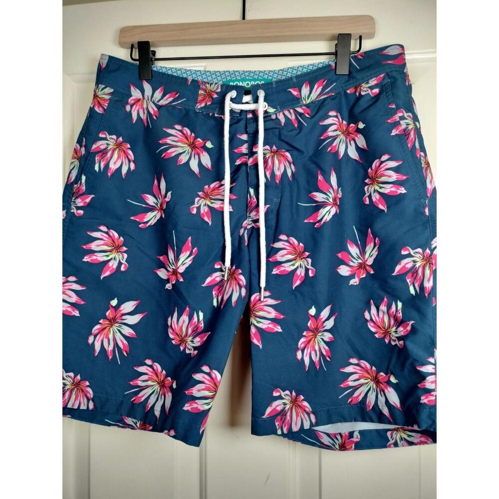 Bonobos Men's Swim Trunks Size‎ 32 Floral Print Teal Pink 9" Inseam Mesh Lined